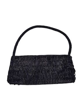 Black Beaded Mini Shoulder Bag Evening Clutch Y2K Formal Purse